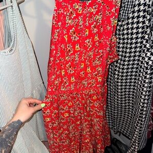 Red Floral Tiered Maxi Dress - Unbranded